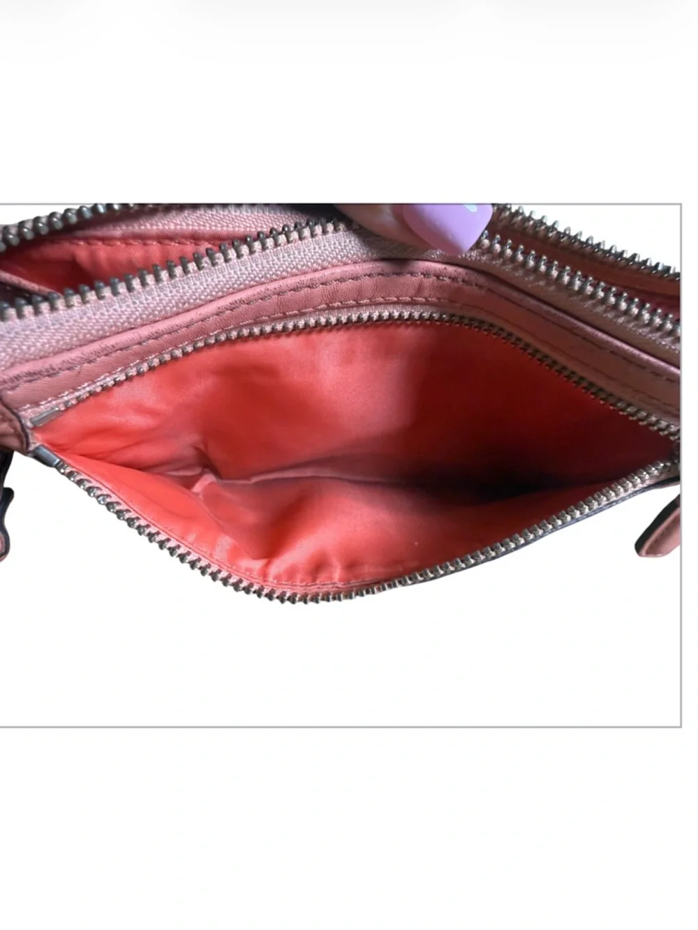 Coach Vintage Y2K Wristlet Pink/ Coral color Signature C Jaquard Canvas Leather - Picture 12 of 14